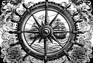 Clipper ship wheel in a storm tattoo idea