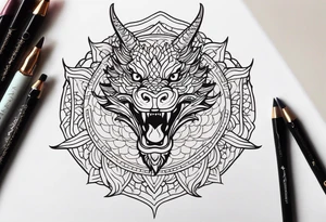 dragon head, mandala, facing front tattoo idea