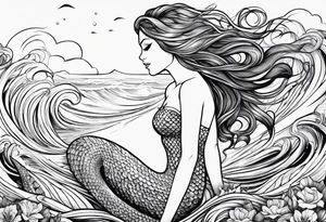 mermaid full body, waves, dark work tattoo idea