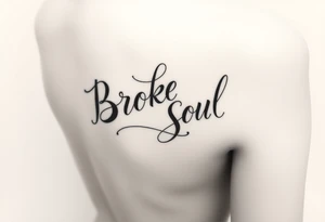 Broken Soul in calligraphy handwriting writing on the side of breast for a woman tattoo idea