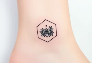 Hexagon with a constellation sign for Leo,  larkspur and water lilies in the center tattoo idea