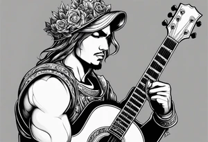 Armor of God with guitar next to him tattoo idea