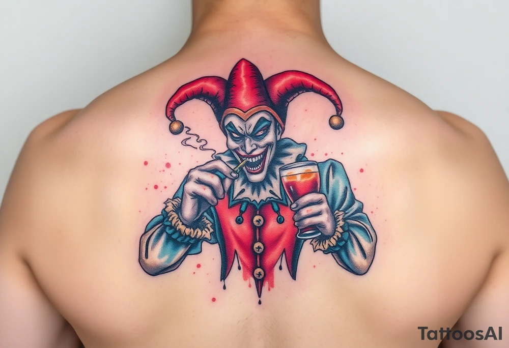 jester smoking and drinking tattoo idea