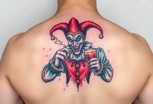 jester smoking and drinking tattoo idea