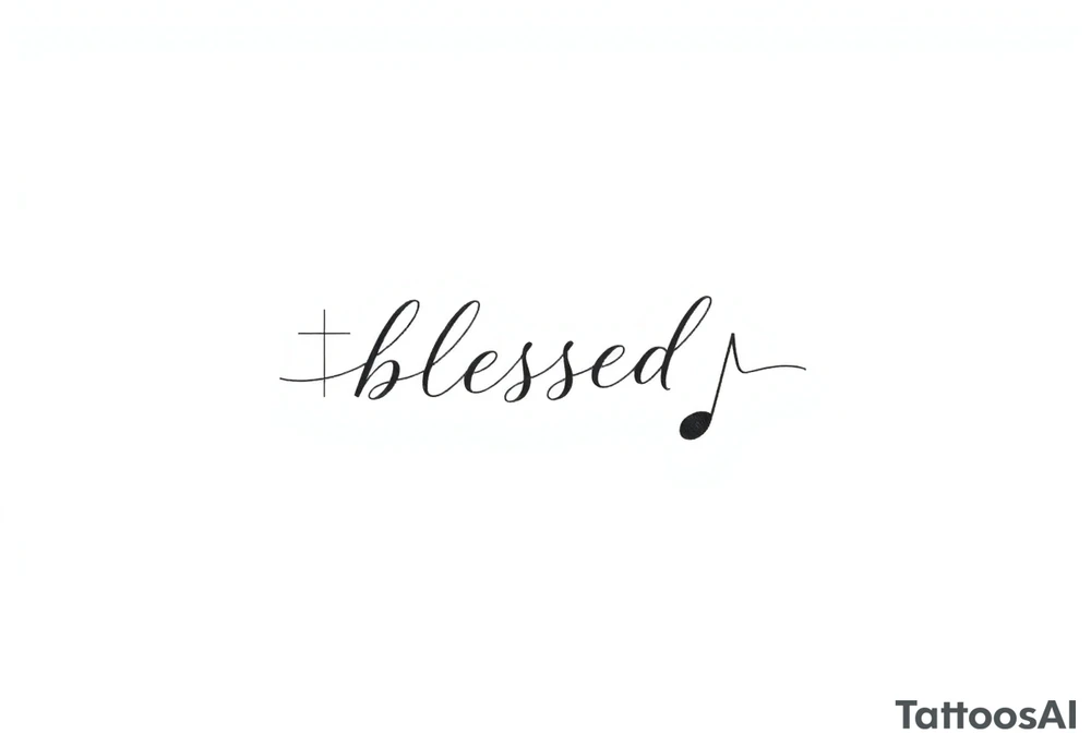 I need a fine line tattoo that has the word “blessed” going vertical and on the left side a cross and on the right side a music note tattoo idea