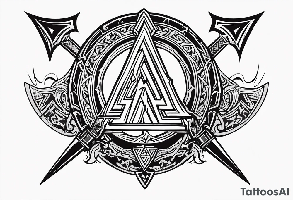 Valhalla sword shield dragon axe Valknut tattoo idea