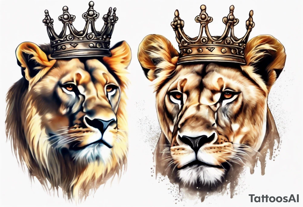 lioness with a crown realistic tattoo idea