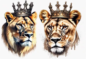lioness with a crown realistic tattoo idea