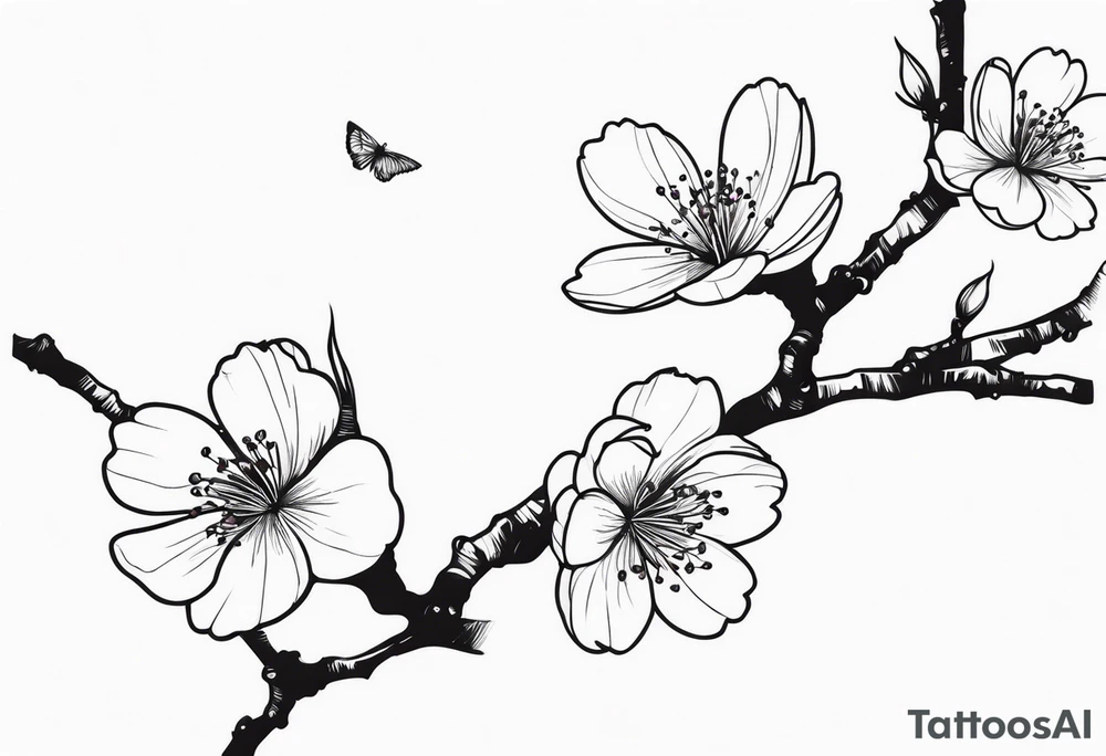 cherry blossom branch going from shoulder to wrist, wrap around bicep tattoo idea