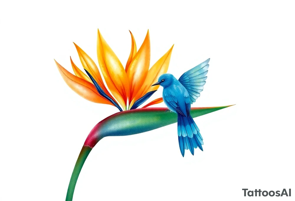 Bird of paradise flower with blue bird tattoo idea