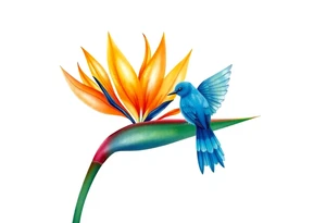 Bird of paradise flower with blue bird tattoo idea