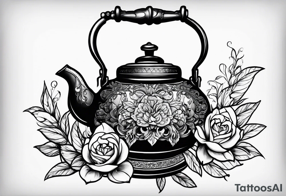 vintage tea kettle tattoo idea