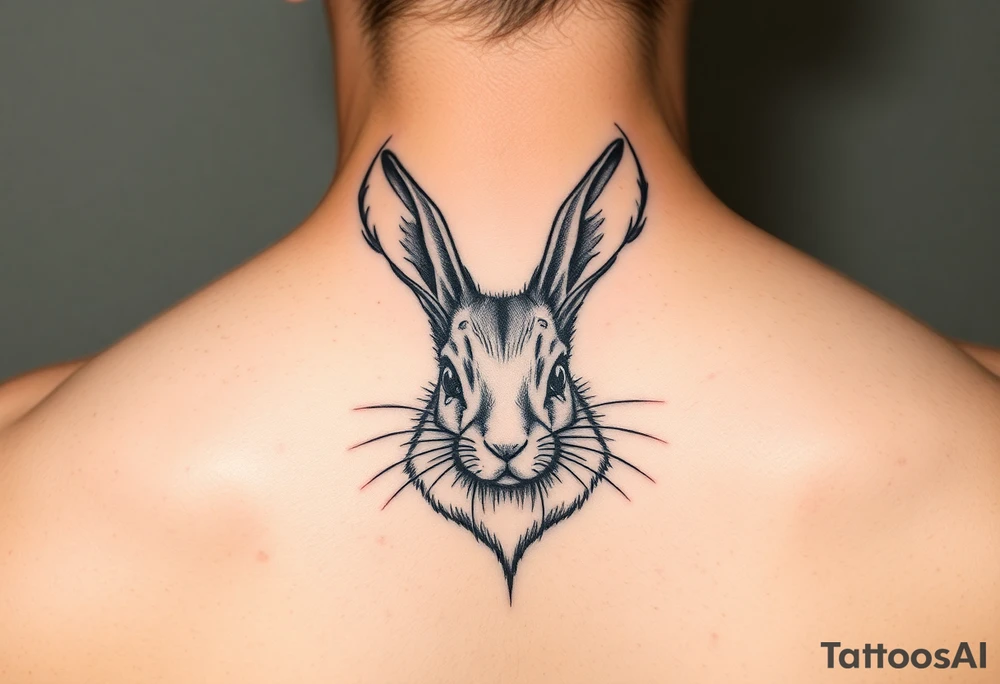 abstract jack rabbit with antlers coming out from its head, between the ears tattoo idea