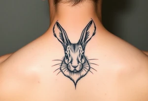 abstract jack rabbit with antlers coming out from its head, between the ears tattoo idea