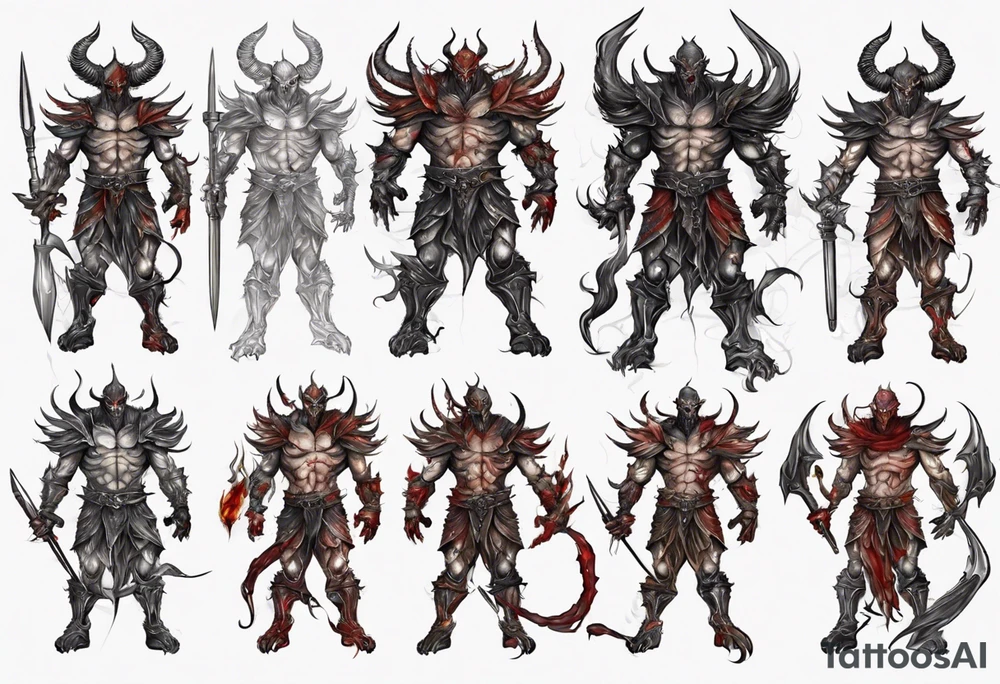 Demon in tiered thin plate armor tattoo idea
