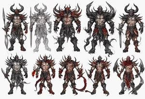 Demon in tiered thin plate armor tattoo idea