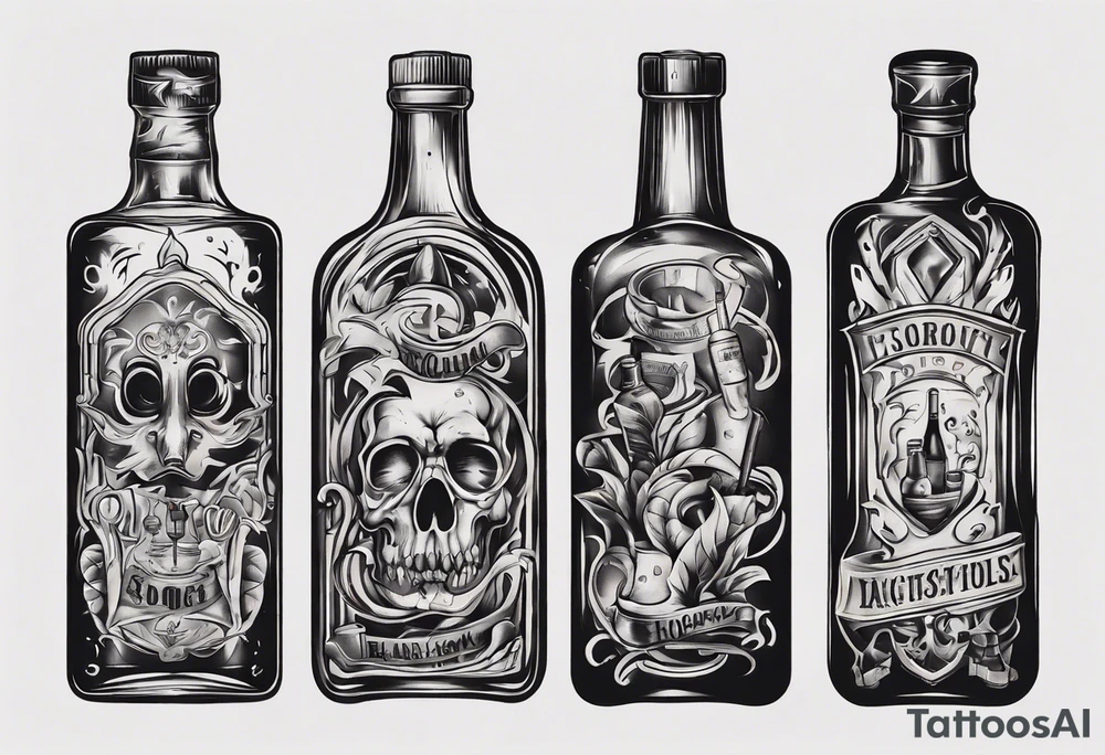 Old alcohol bottles tattoo idea