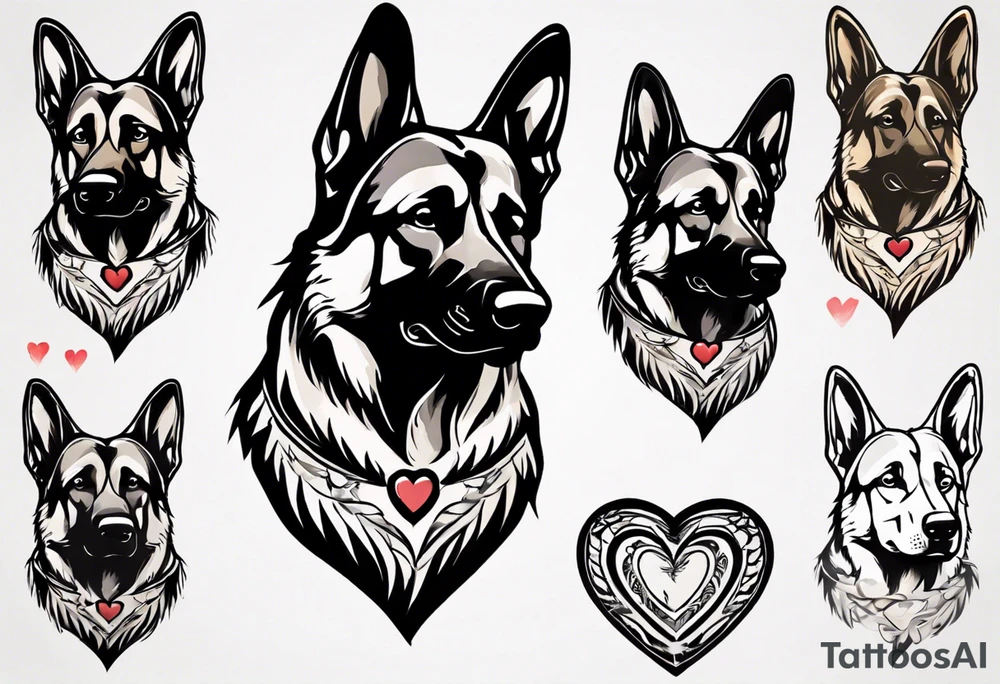 German Shepherd with a heart behind it tattoo idea