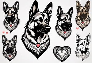 German Shepherd with a heart behind it tattoo idea