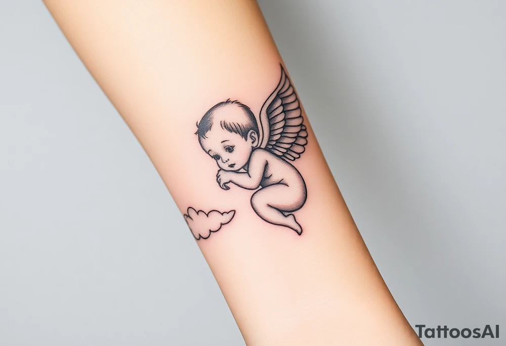 Winged baby, clouds tattoo idea