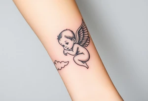 Winged baby, clouds tattoo idea