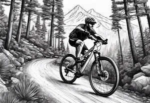 Gravel bike, going down mountain in-between trees tattoo idea