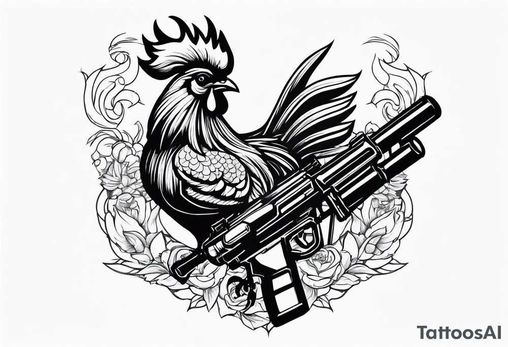 anime rooster holding a machine gun tattoo idea