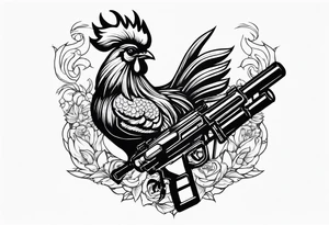 anime rooster holding a machine gun tattoo idea