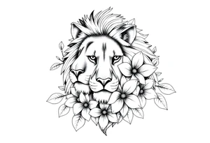 Lion with jasmine flowers around it tattoo idea