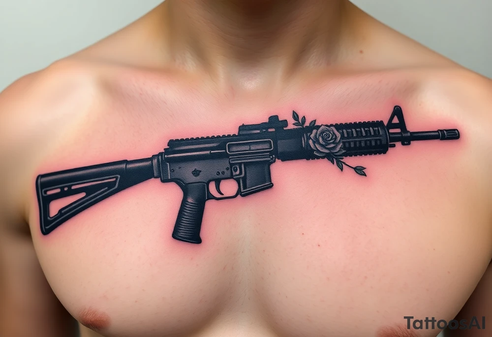 ak 47 black silhouette with floreal details tattoo idea