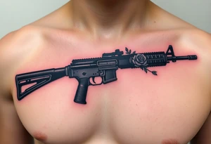 ak 47 black silhouette with floreal details tattoo idea