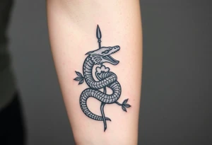 powerful majestic snake wrapped around rose stem tattoo idea