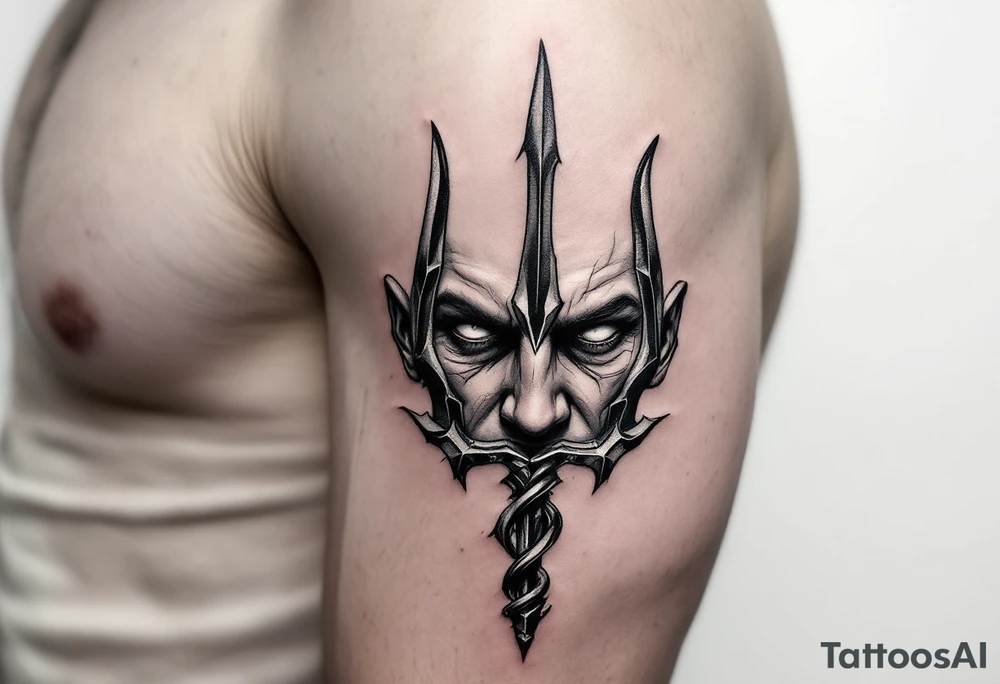 close-up bean behind a trident tattoo idea