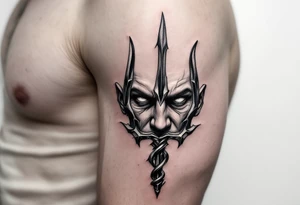 close-up bean behind a trident tattoo idea
