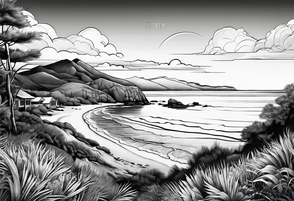 Beach landscape hills behind tattoo idea