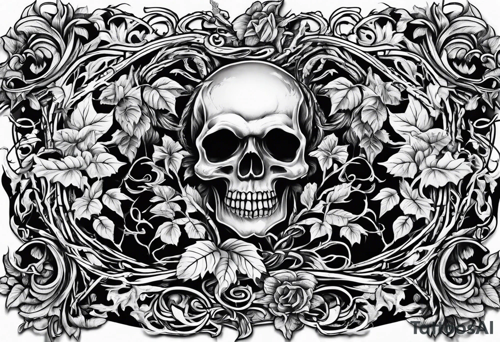 Leafy vines with grave yard tattoo idea