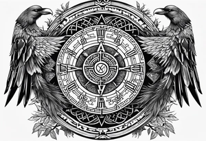 Viking Vegvisir with raven wings around it, Viking Valknut, tree of life tattoo idea