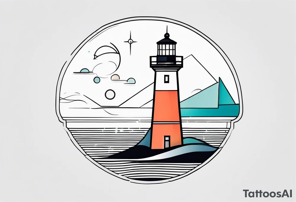 lighthouse geometric colored tattoo idea