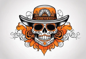 Mexican skull with smoke coming out of the bottom orange and black tattoo idea