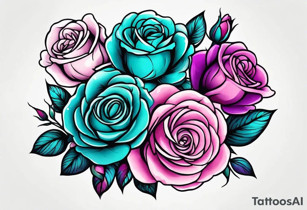 roses, teal, pink, purple tattoo idea