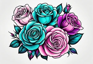 roses, teal, pink, purple tattoo idea