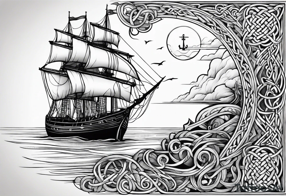 Celtic nautical scene, forearm, half sleeve tattoo idea