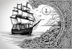 Celtic nautical scene, forearm, half sleeve tattoo idea