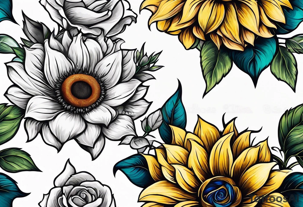 flower rose , sunflower, animal tattoo idea