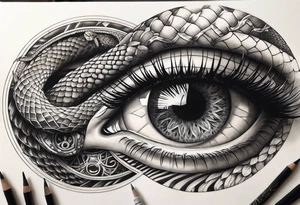 human eye wrapped around snake and pupil is a clock tattoo idea