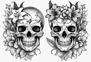A Bulls skeleton head with lily if the valley flowers growing out of eyes tattoo idea
