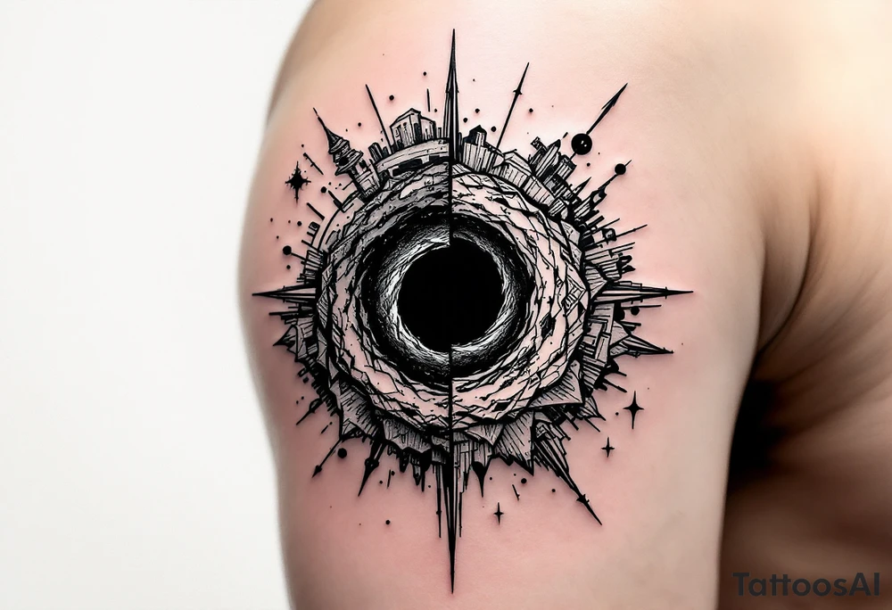2 different worlds on each side of a black hole. tattoo idea