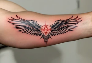 Isis Spreading Her Wings Over a Name or Symbol (red and black) tattoo idea