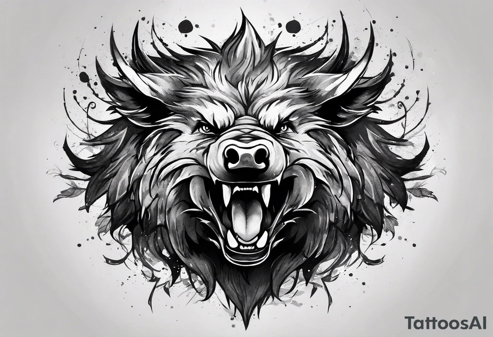 angry boar front tattoo idea