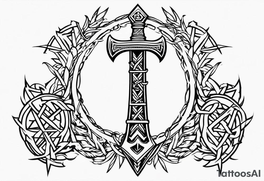 Valhalla sword axe Valknut barbed wire chains tattoo idea Valhalla sword axe Valknut barbed wire chains tattoo idea